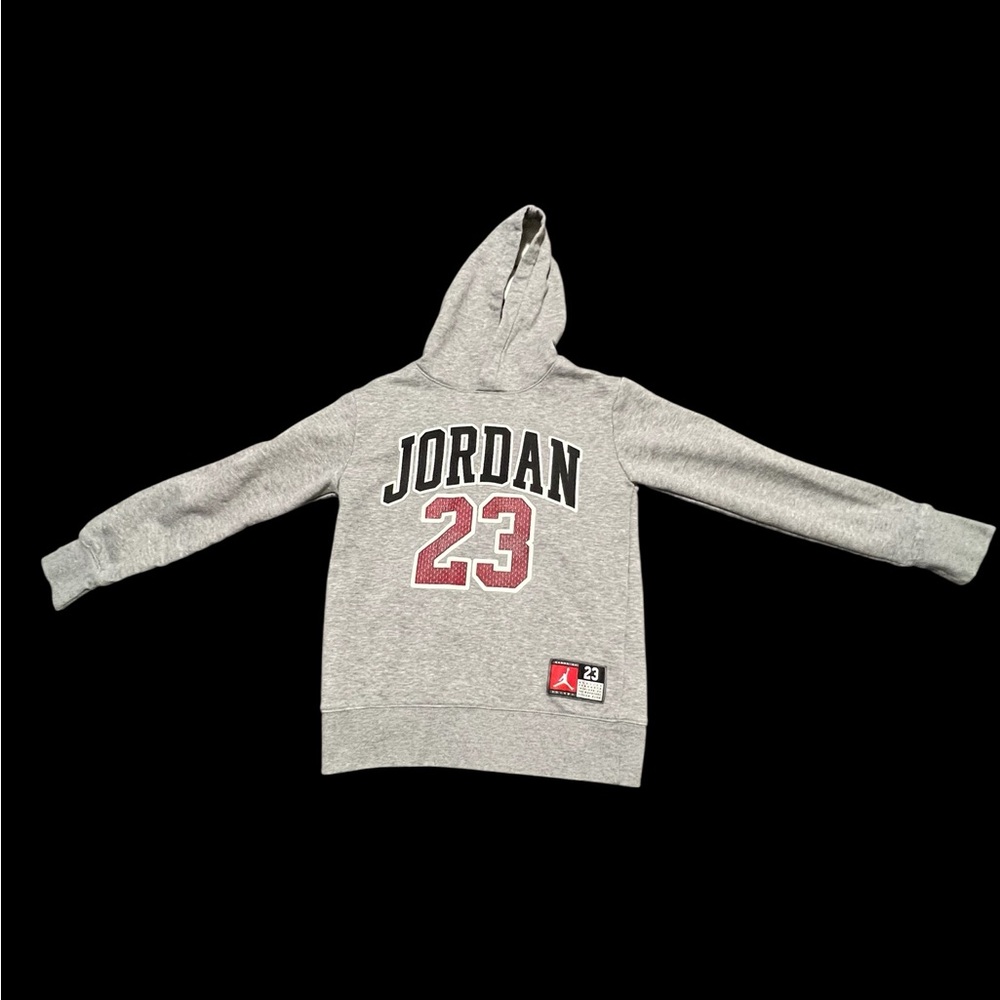 Jordan Gray Hoodie with Bold Red Details